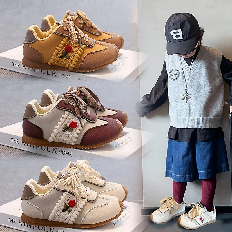 

2025 Kids' Lightweight Sneakers Spring Shoes for Girls Velcro Anti-slip Simple and Comfortable High Quality Thick Bottom Shoes