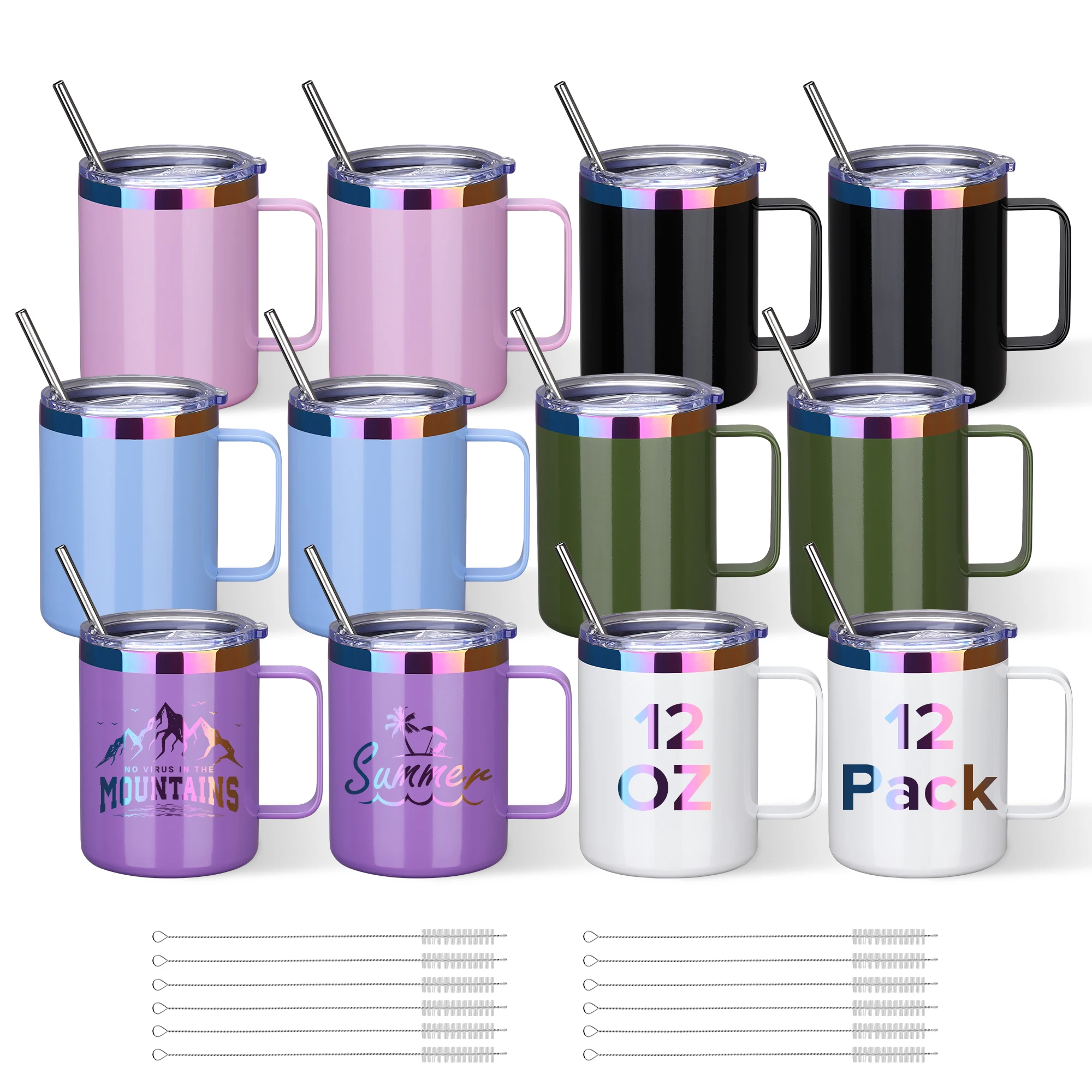 

Rainbow Coffee cup,12 Pack 12 oz Insulated Stainless Steel Travel Mug,Suitable for laser engraving,Home,Office(Assorted Colors)