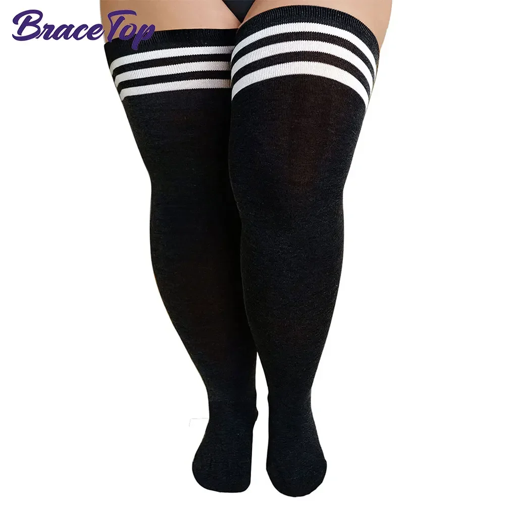 

1 Pair Plus Size Thigh High Socks for Thick Thighs, Legwarmers Womens Knit Cotton Extra Long Over The Knee High Socks Leg Warmer