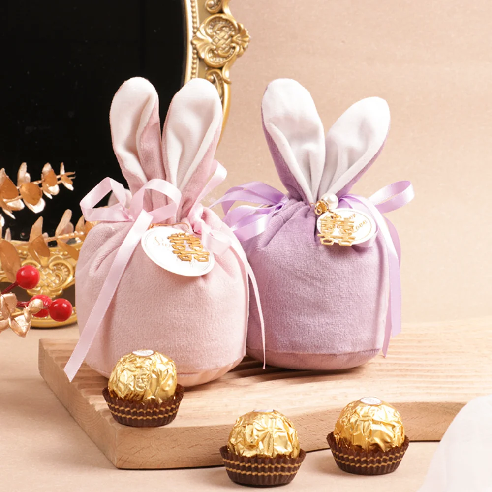 Velvet Easter Bags Cute Bunny Rabbit Ears Gift Packing Bags Chocolate Candy Bags Creative Wedding Birthday Party Decoration 2024