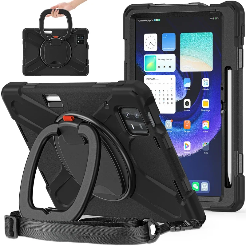 Heavy duty case for Xiaomi Mi Pad 6/MiPad 6 Pro 11 inch shockproof Silicon rotating kickstand handle shoulder strap