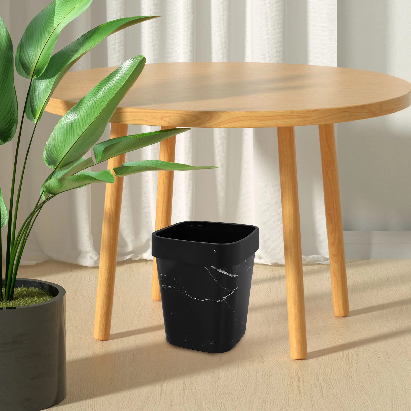 

Sturdy Plastic Trash Can Marbling Design Marble Pattern Garbage Bin For Bathroom Kitchen Bedroom Resistant Modern