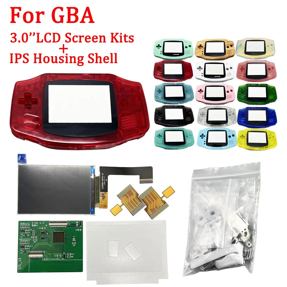 New 3.0 Inch IPS High Brightness LCD Screen Kits With High Quality Housing Shell For Gameboy Advance GBA , No Need To Cut Shell