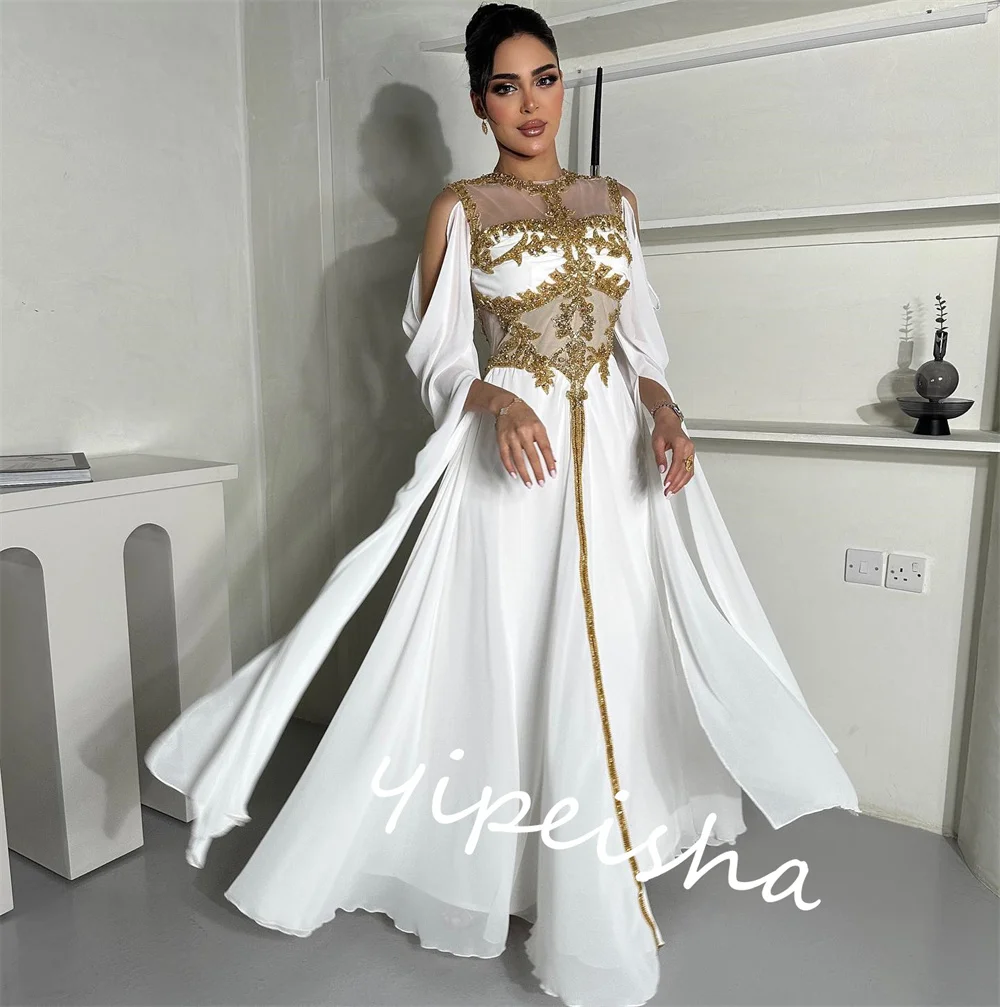 Jiayigong  Chiffon Draped Beading Cocktail Party A-line High Collar Bespoke Occasion Gown Long Dresses Saudi Arabia