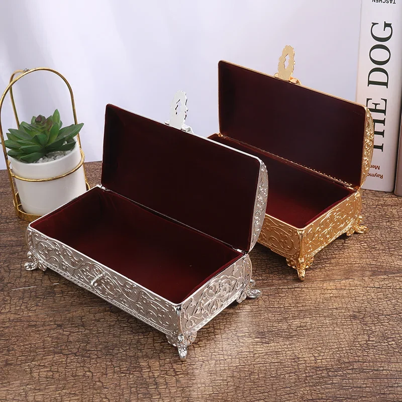 Nordic style light luxury jewelry necklace earring organizer storage box, single-layer flip-top vintage fashion jewelry
