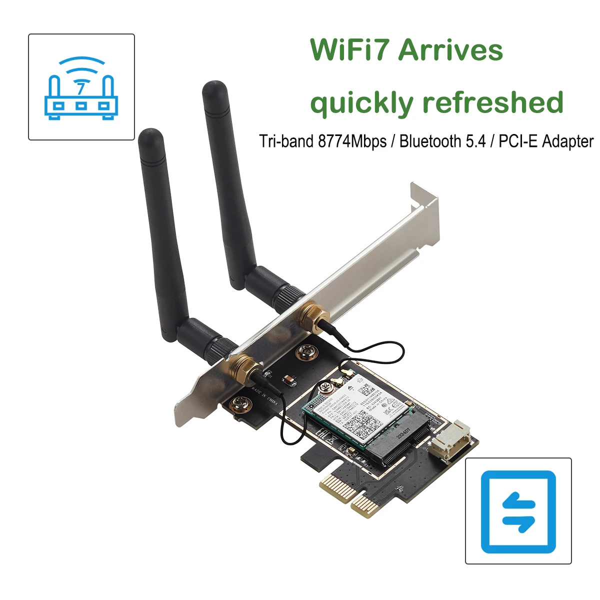 IOCREST Wireless WiFi 7 Intel BE200 PCI-E Network Card Bluetooth 5.4 Tri Band 2.4G&5G&6GHz 8774Mbps BE200NGW Chip 802.11be