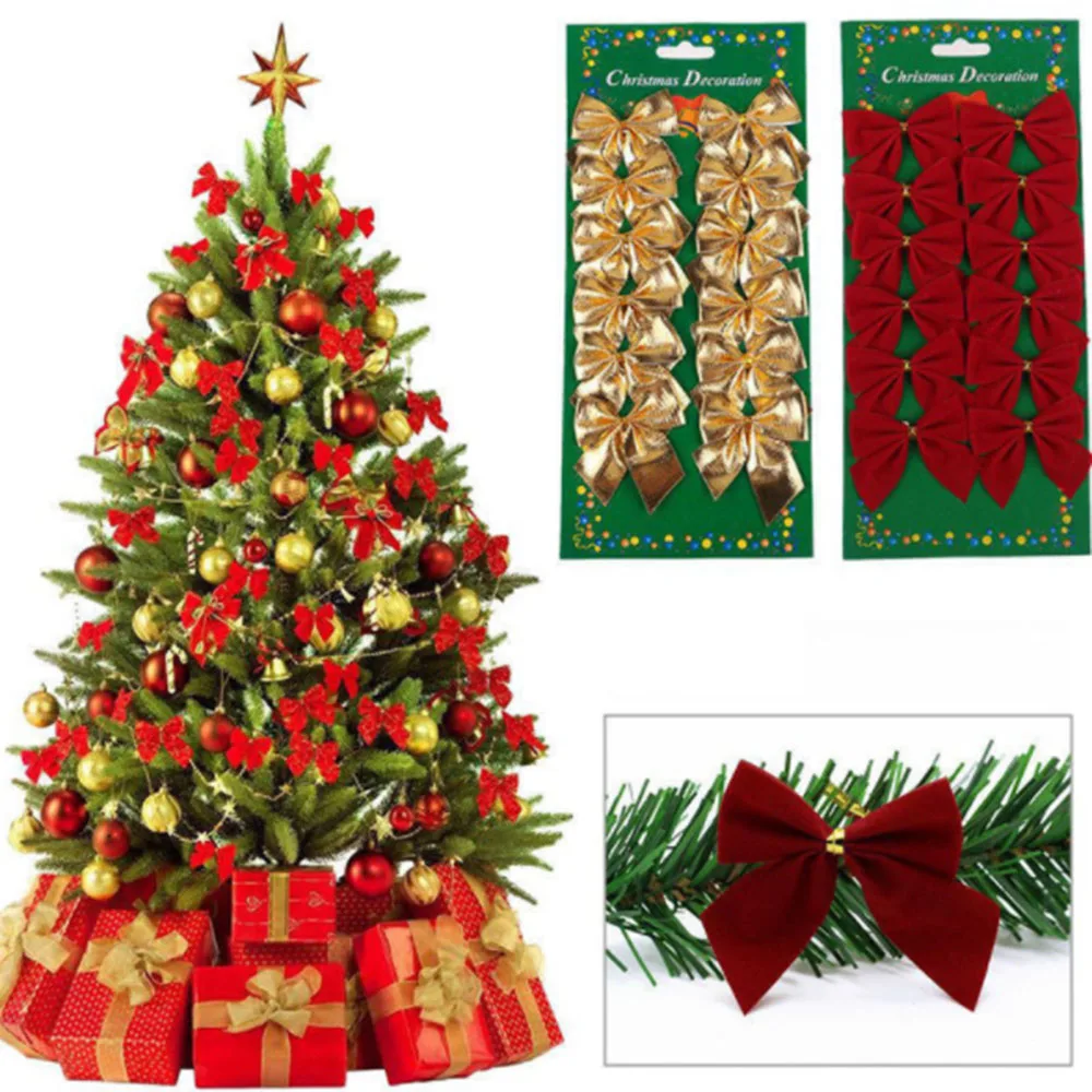 

12pcs Christmas Tree Bows 5 cm Ribbon Bows Ornaments for Christmas Tree Hanging Decoration