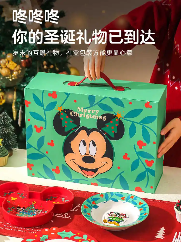 2024 New Disney Tableware Mickey Minne Bowl Spoon Plate Cartoon Kawaii Ceramic Tableware Kitchen Utensil Set Food Storage Gifts