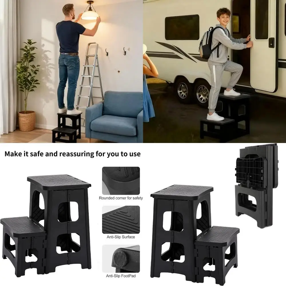 

2-Step olding Stool, Portable Bede Step Stool, Non-Slip olding Step Stool Plastic Steps Ladder, Hold up to 300 lbs, Lightweight