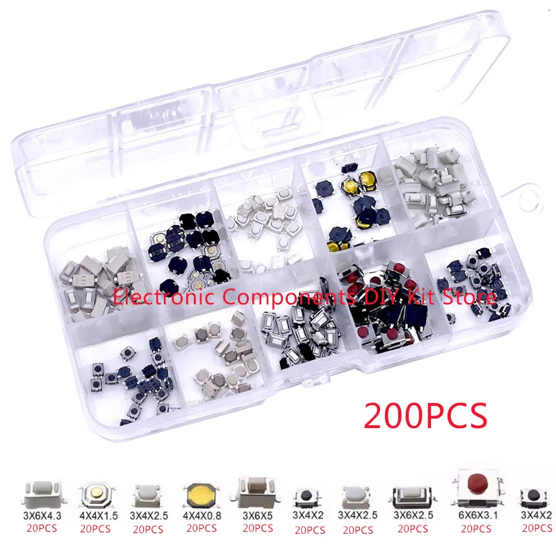 100/200/250 قطعة 10 أنواع دائم سيارة التحكم عن بعد اللوحي Actile مفتاح بـزر دفع مفاتيح السيارة زر اللمس Microswitch مع صندوق