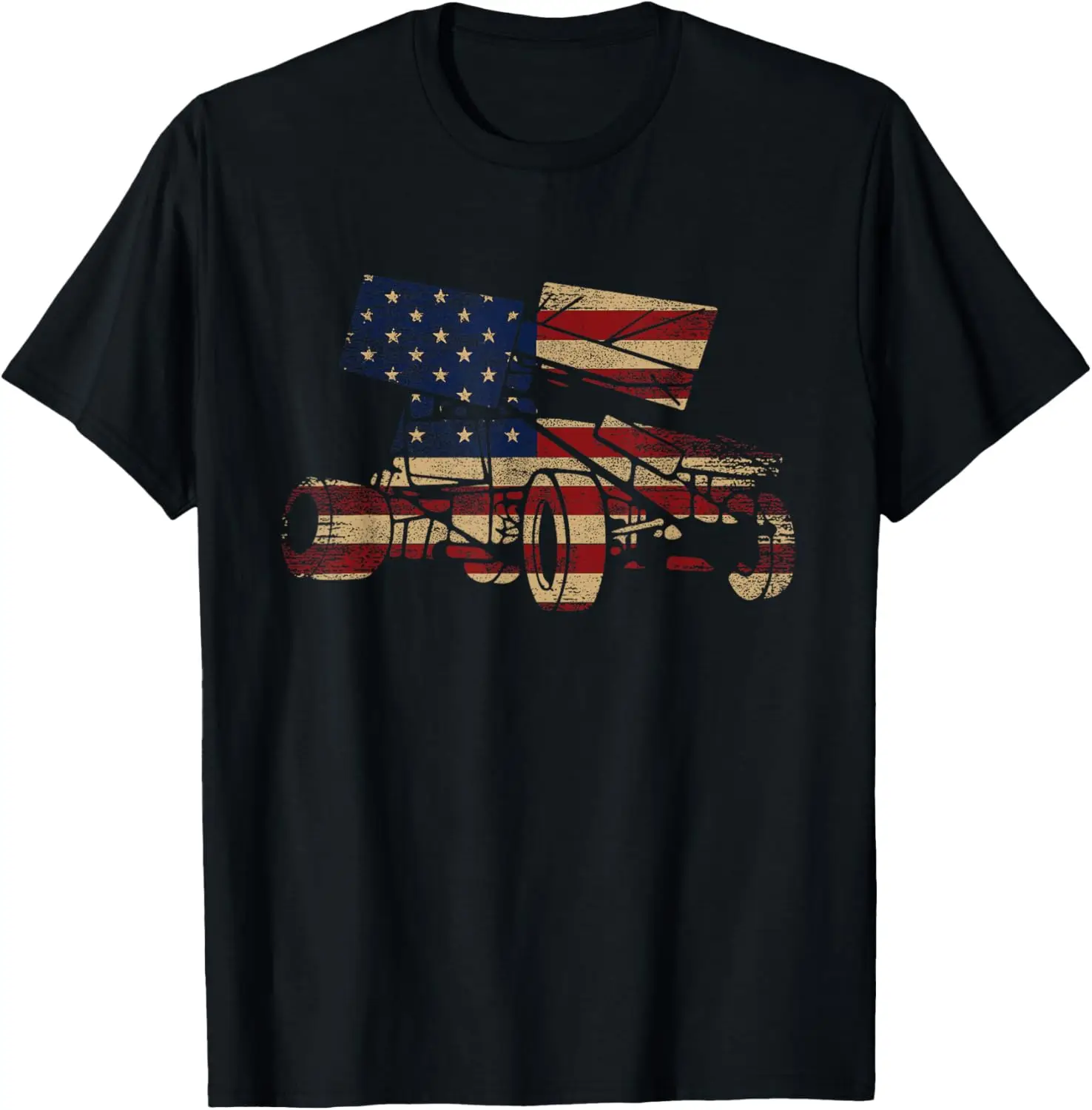 รักชาติ USA Flag Sprint Car Dirt Track Racing Lover เสื้อยืด