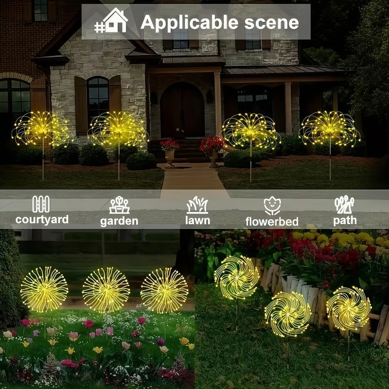 4er/6er-Set Solar-Gartenleuchten für den Außenbereich, intelligente Solar-Feuerwerkslichter für Garten, Terrasse und Feiertagsdekorationen – Detail 1