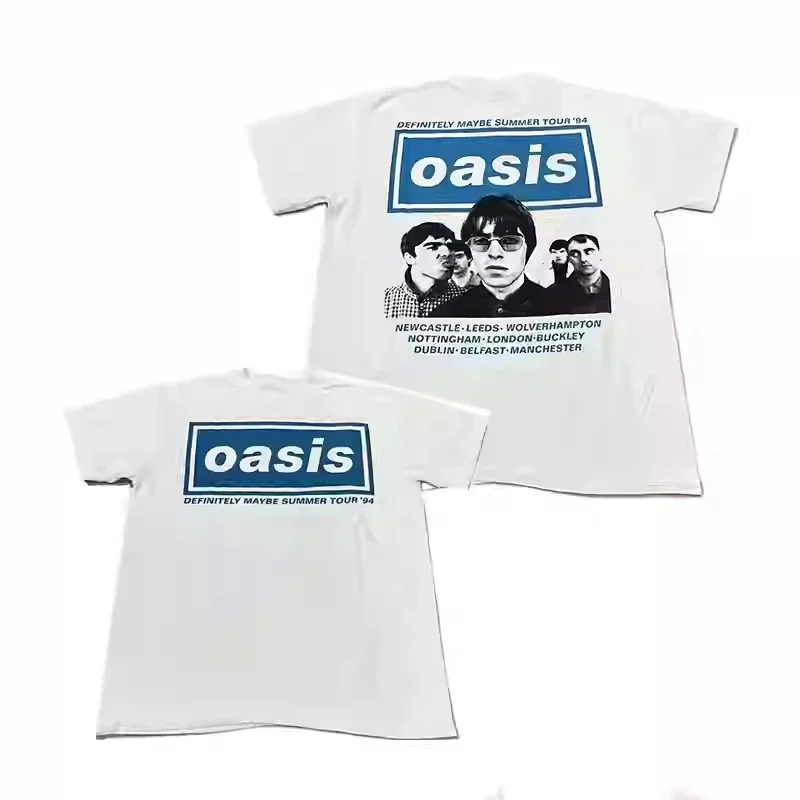 Cotton High Quality Harajuku Oasis Band Rock T-Shirt Retro Punk Short Sleeve Men's and Girls Cotton Summer Short Sleeve