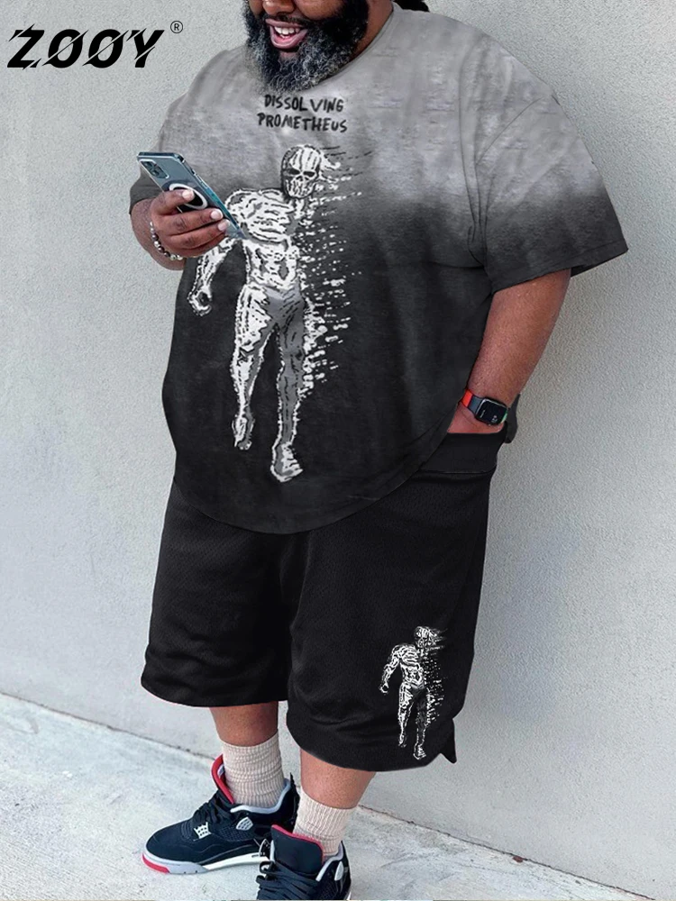 

ZOOY (L-9XL) Men's Plus Size Fashion Fashion Cartoon Abstract Graffiti Graphic Casual Short Sleeve Shorts Set