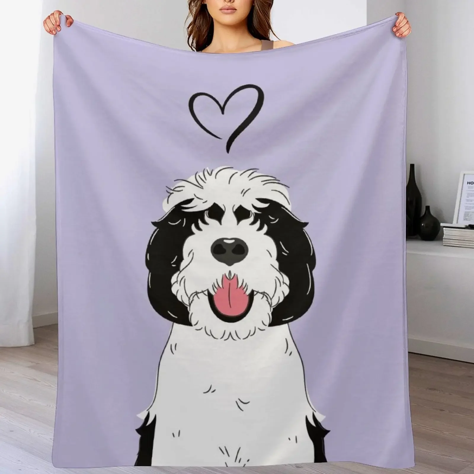 

LOVE Black and White Sheepadoodle 2 - Lilac Throw Blanket Soft Plush Plaid Comforter Thermals For Travel Blankets