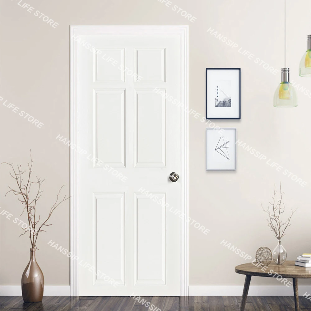 Simple Style Light Gray Wood Grain Background Door Sticker Wallpaper Home Decoration, Off White Color Wooden Door Wrap Cover