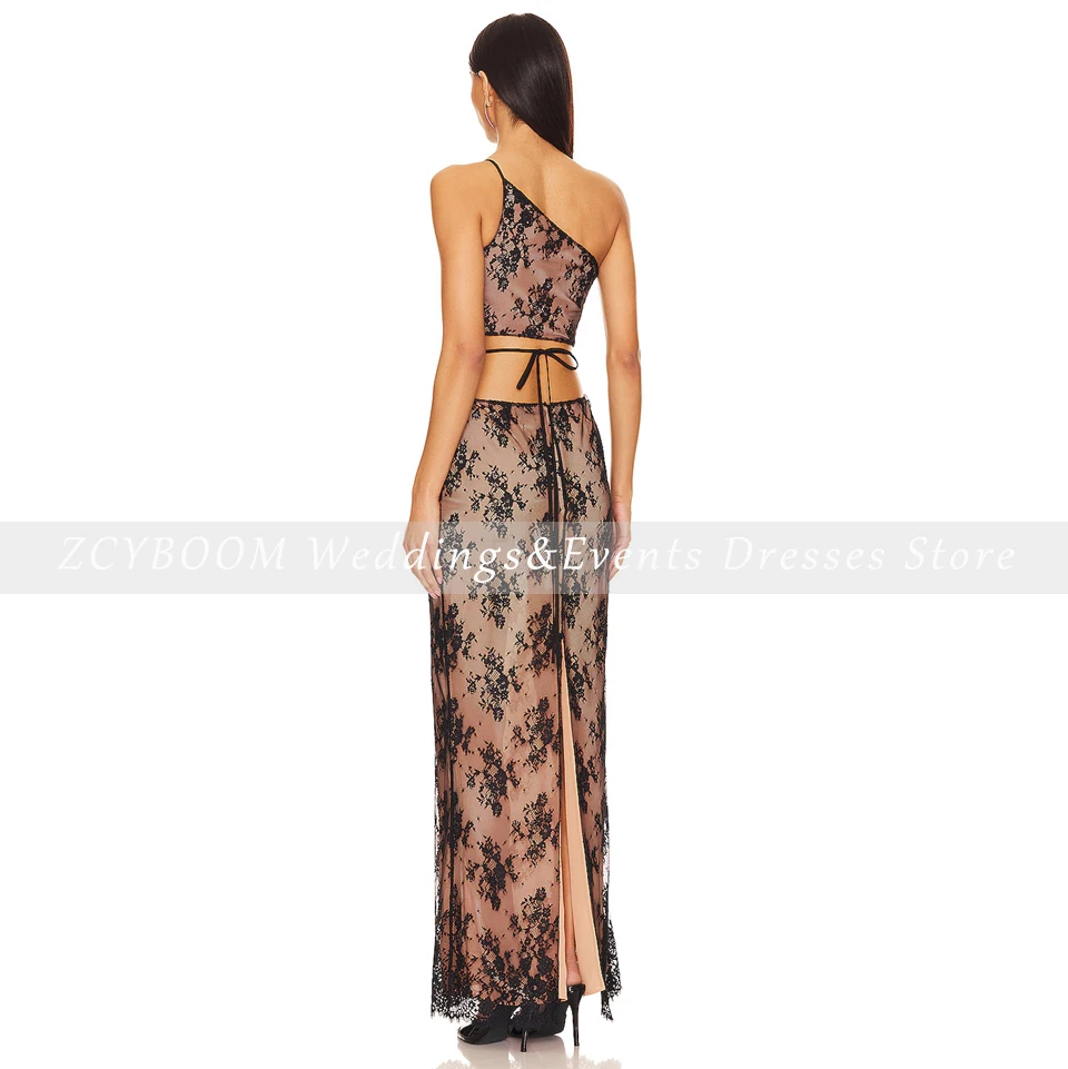 Customized Charming One-Shoulder Lace Backless Lace Open Back Sleeveless Evening Dress 2025 A-Line Side Slit Zipper Prom Dress