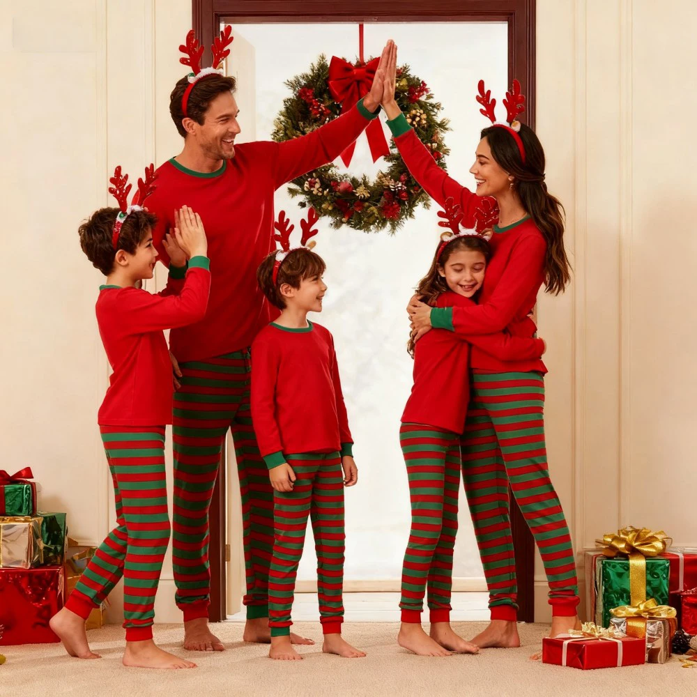 Christmas Family Matching Pajamas Set Long Sleeve Sleepwear for Father Mother Kids Soft Nightwear XMAS Family Look Loungewear