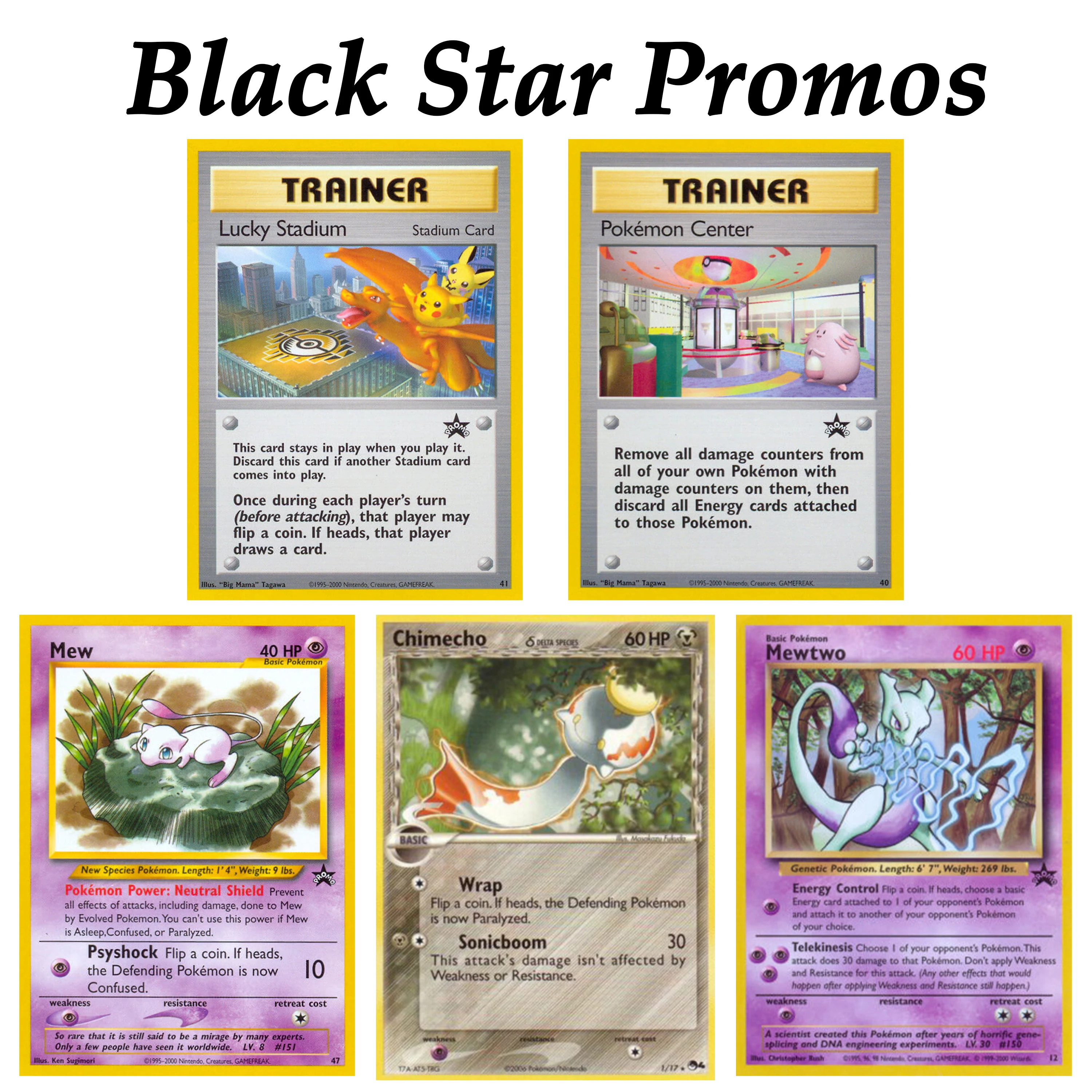 PTCG Pocket Black Star Promos Non-Holo Mewtwo Mew Lucky Stadium Chimecho Fan Favorites Proxy Vintage Chase Cards