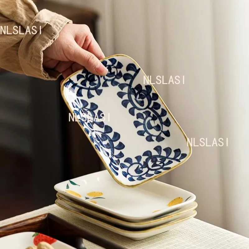 1 Stück Keramik Kleine Obstschale Rechteckiger Sushi-Teller Chinesische Handbemalte Dessertschale Gewürzschale Tischgeschirr