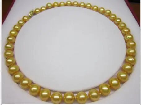 

free shipping Noble jewelry natural 10-11mm natural south seas gold pearl necklace 18inch 925 silver