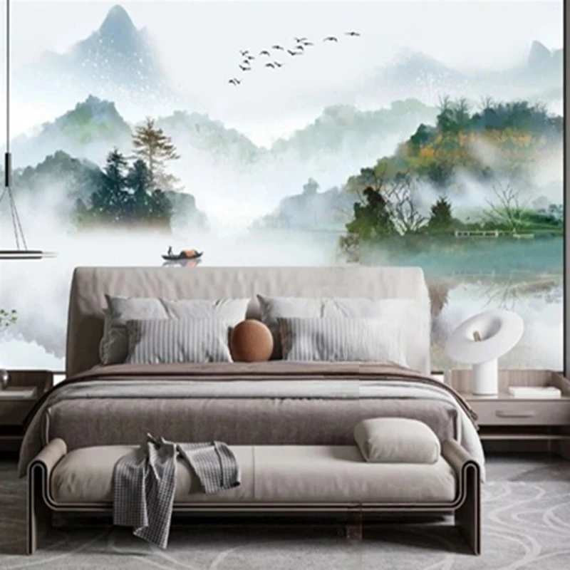 Custom Chinese Landscape Wall Murals Wallpaper Nature Scenery Designs for Living Room TV Sofa Background Ink Painting Patterns