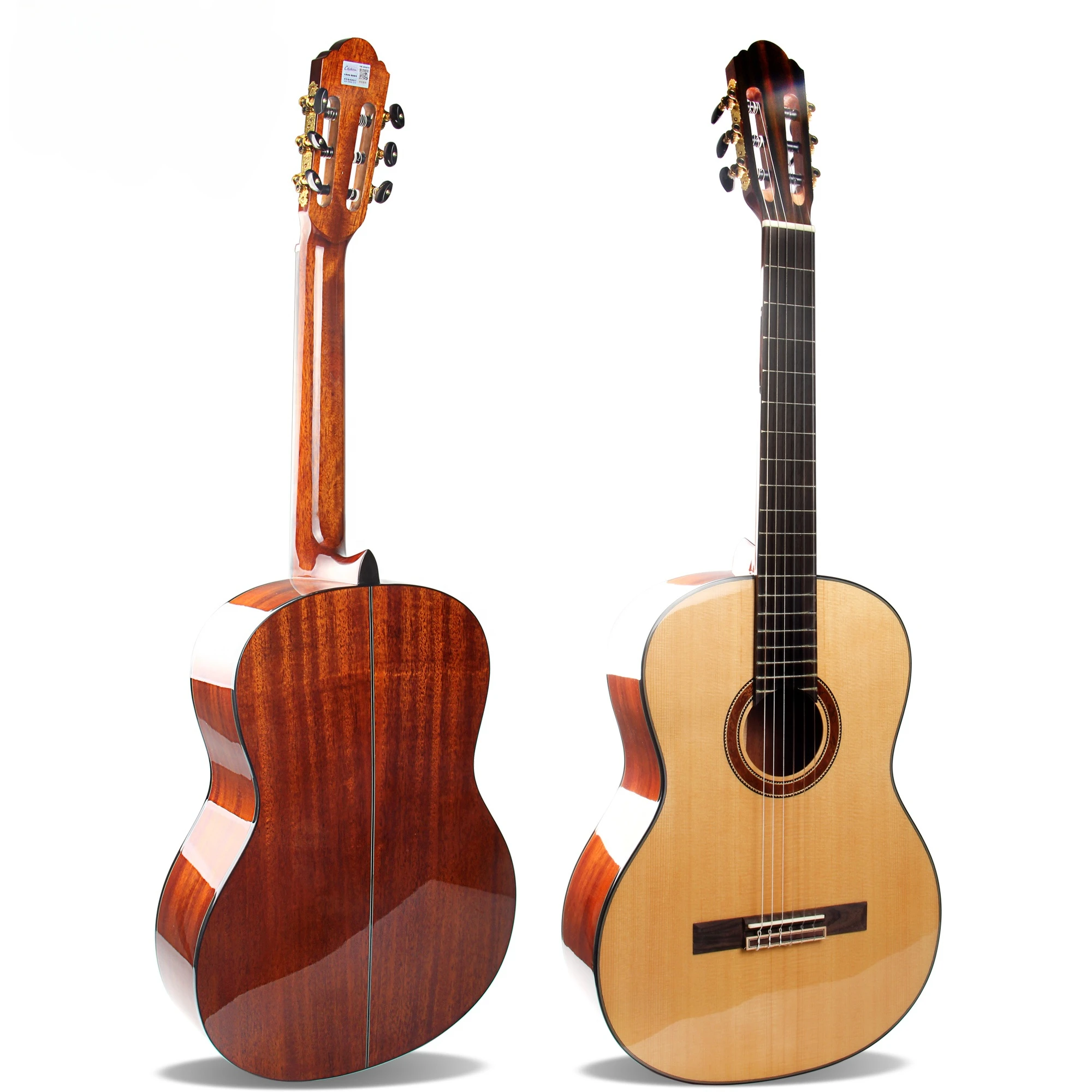 

China Guitar Factory Beautiful Best Quality Nylon String Solid Spruce Top Mahogany Back Glossy 39 Inch Classical Guitar 4/4 Size