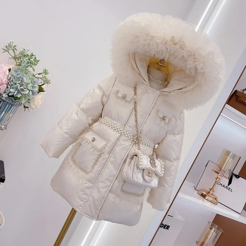 

2025 Korean Autumn Winter Girl Parkas Waterproof Shiny Warm Long Girl Outerwear Coat 5-14 Years Kids Teenage Girl Jacket Outfit