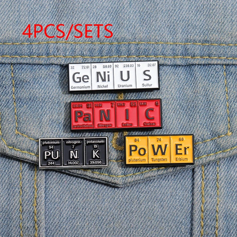 4pcs/sets Periodic Table Elements Enamel Pins Germanium Po Er Uranium Brooches Creative Metal Lapel Badge for Science Students