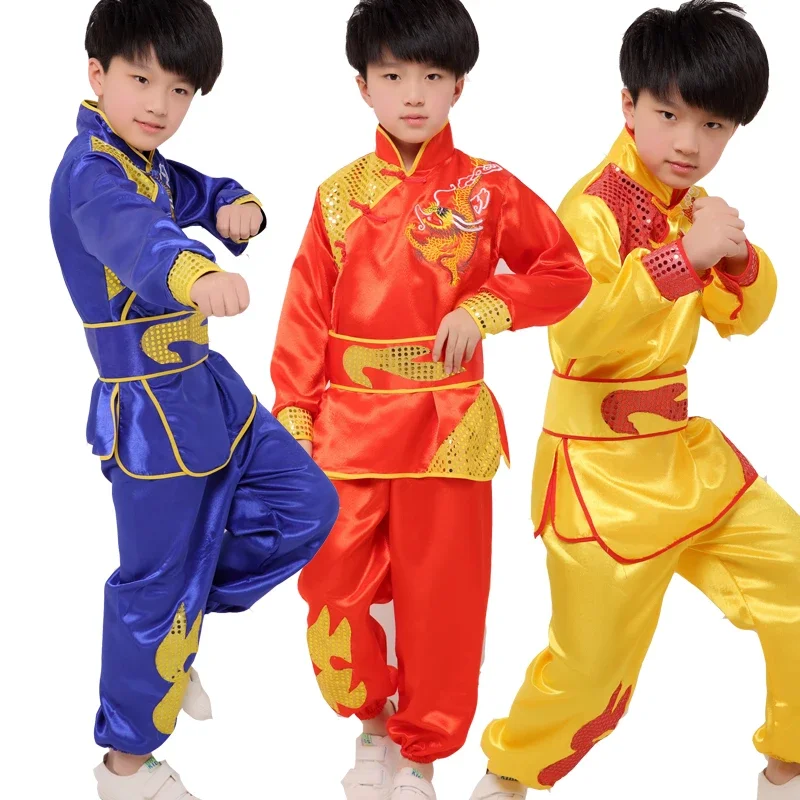 Chinese meisjes kung fu kleding traditionele dans kinderen draak kinderen volksdans kostuums moderne hanfu leeuw nationale jongens MS4766