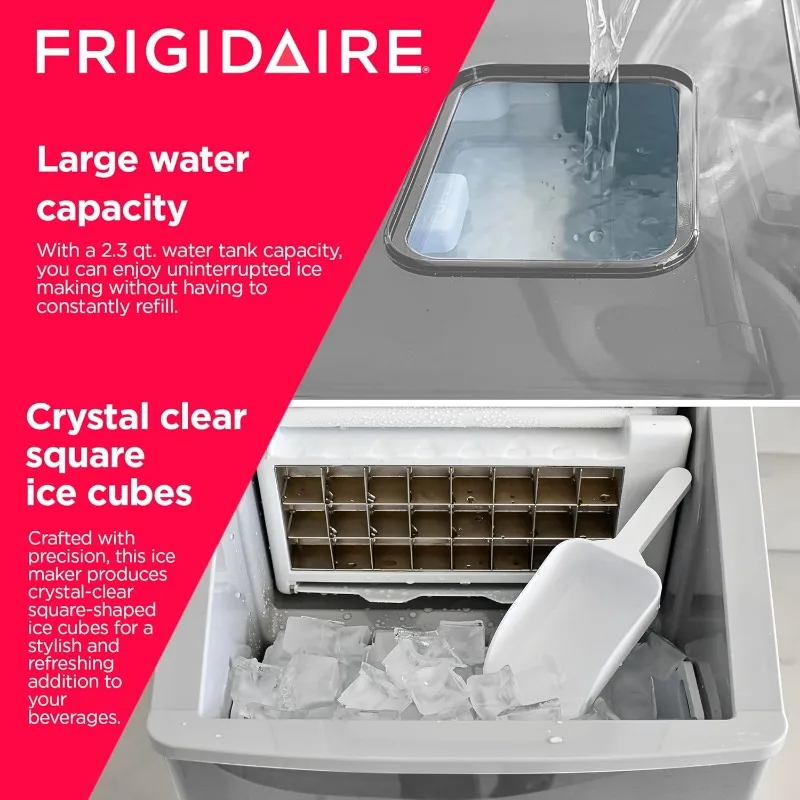 FRIGIDAIRE EFIC452-SS Очень большой прозрачный производитель весом 40 фунтов, нержавеющая сталь, делает квадратный лед