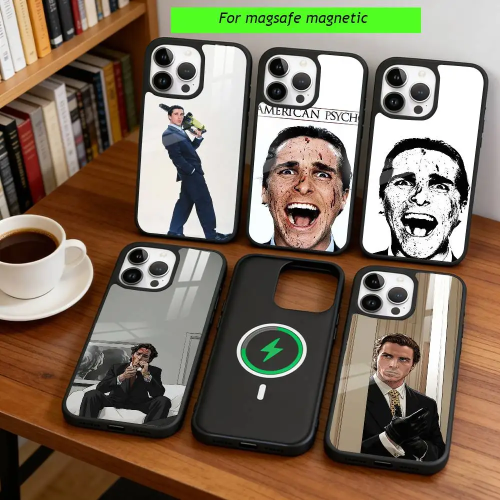 

A-American P-Psycho Phone Case For iPhone17,16,15,14,13,12,11 Plus,Pro Magnetic For Magsafe Wireless Charging