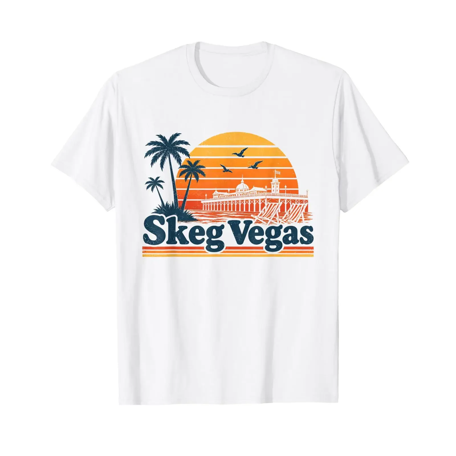 Футболка Skeg Vegas Retro Beach Sunset, винтажная, с эффектом потертости, унисекс, модная, эластичная, дышащая, с графическим принтом, в стиле стритвир.