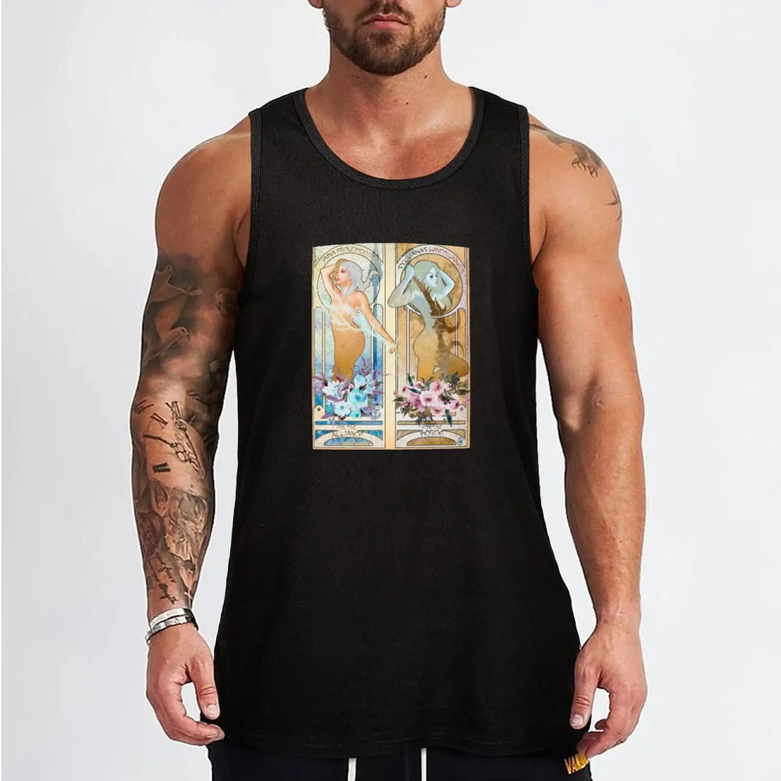 Jaina and Sylvanas in Art Nouveau style Tank Top T-shirt male plain t-shirt mens gym clothes