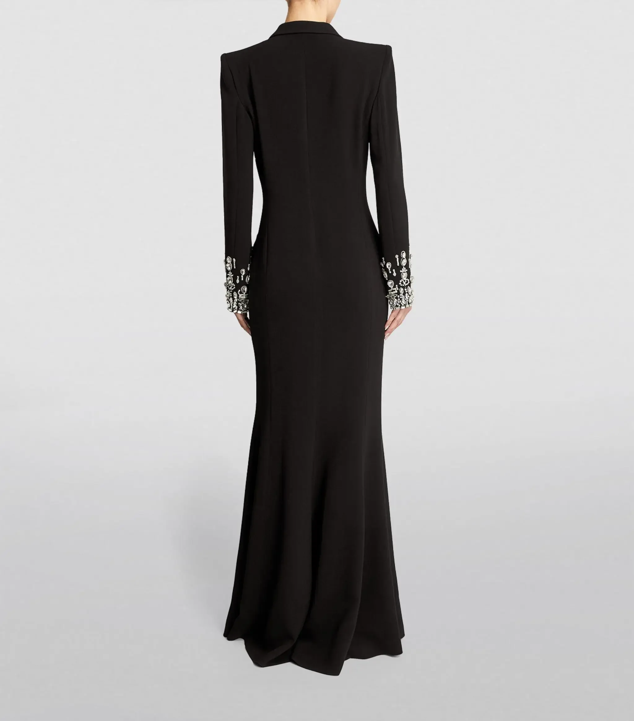 Dora-Robe de Soirée Noire en Satin pour Femme, Tenue Formelle avec Col en V, Manches sulfen Clip, Longueur au Sol, Sirène, pour Banquet et Mariage