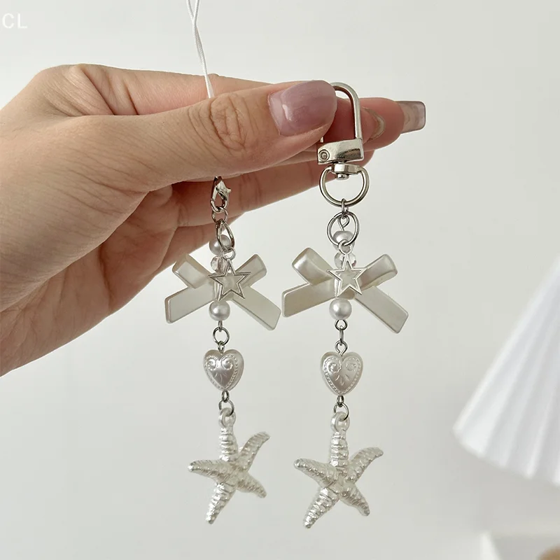 

Ins Baroque Bow Starfish Lanyard Keychain Y2K Sweet Beaded Mobile Phone Chain Girly Bag Pendant Hanging Decoration