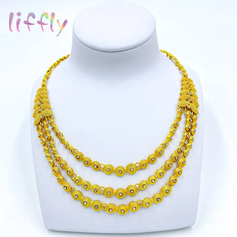 Liffly New Necklace Earrings Sets Fashion Women Multilayer Jewelry Choker Chain Necklace Dropearring Girls' Accessories