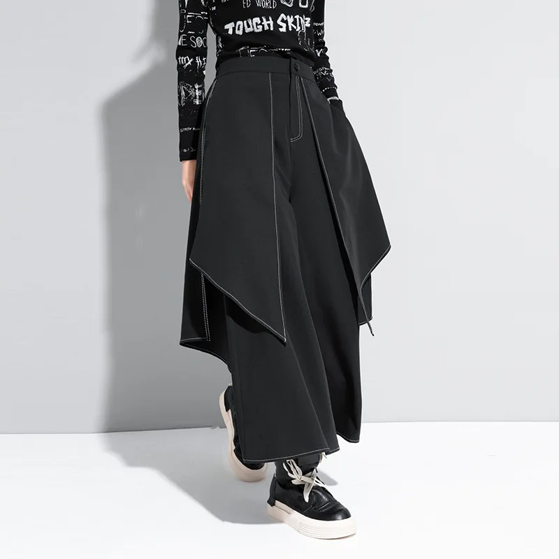 

Ladies Casual Streetwear Hurajuku Trousers Ladies New 2026 Woman Pants Black Loose All-match False Two-piece Wide Legs Pants