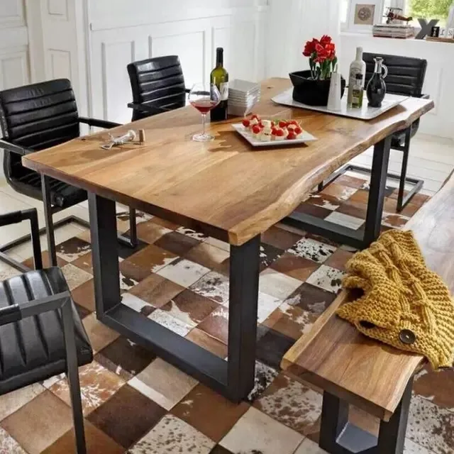 Nordic solid wood furniture table rectangular wrought iron retro industrial style coffee casual office large long table