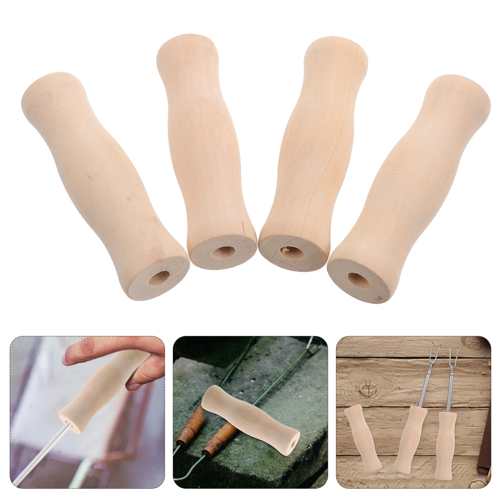

4 Pcs Utensils Accessories Wood Kitchenware Handle Cooking Short Handles