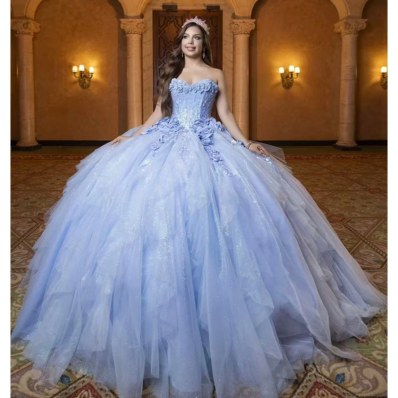 

High Quality Quinceneara Dress Organza With Embroidery Bead Ballgown Sleeveless V-Neck Prom Gown Customized Vestido De Noche