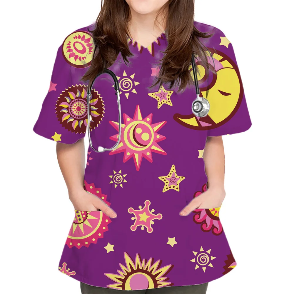 Uniformes chirurgicaux femme mode imprimé fleuri vétérinaire uniformes chirurgicaux col en v à manches courtes hauts Pet Medico gommages chirurgicaux pour femmes