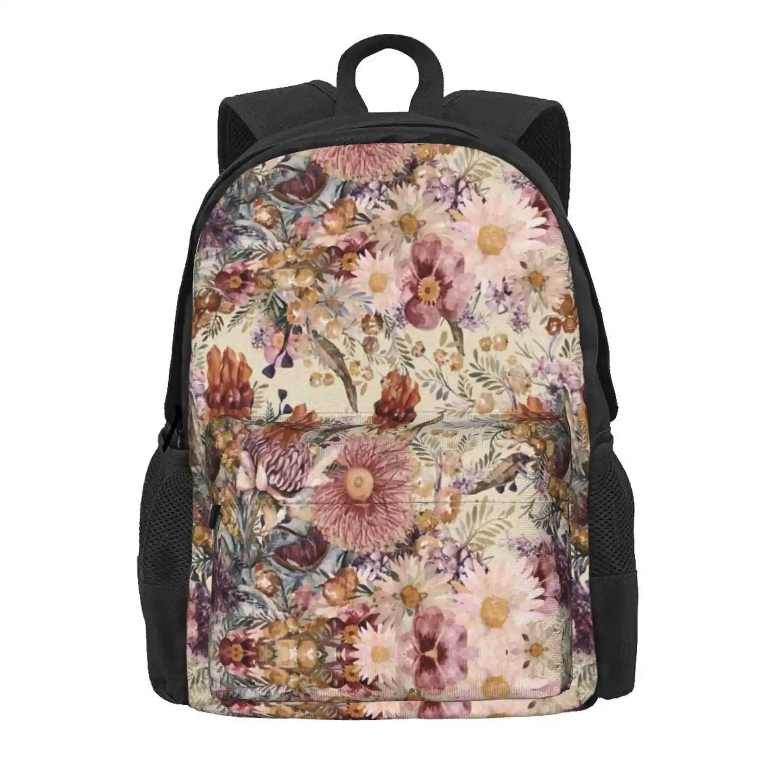 Romantic Vintage Australian Watercolour Wildflowers Hot Sale Schoolbag Backpack Fashion Bags Designs Vintage Watercolour