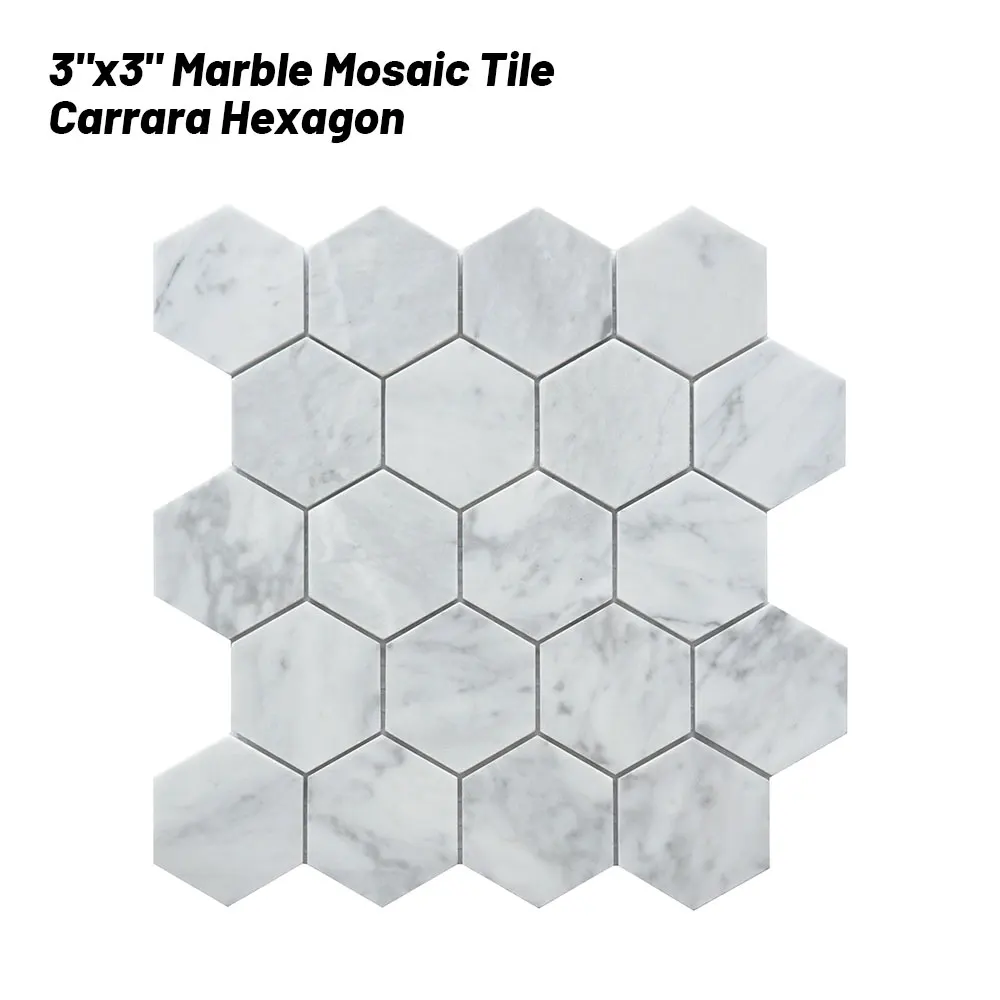 

White natural marble mosaic wall tiles bathroom floor hexagonal stone kitchen backsplash factory price luxury villa decoration