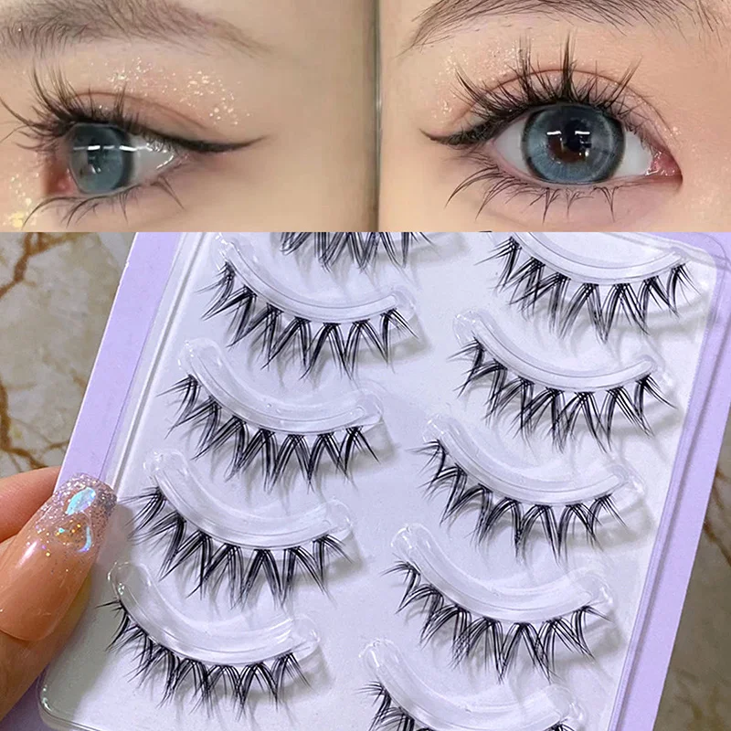 New 5 Pairs 3D Light Thai Makeup V-shaped Little Devil False Eyelashes Natural Thick Thin Transparent Stem Manga Grafted Lashes