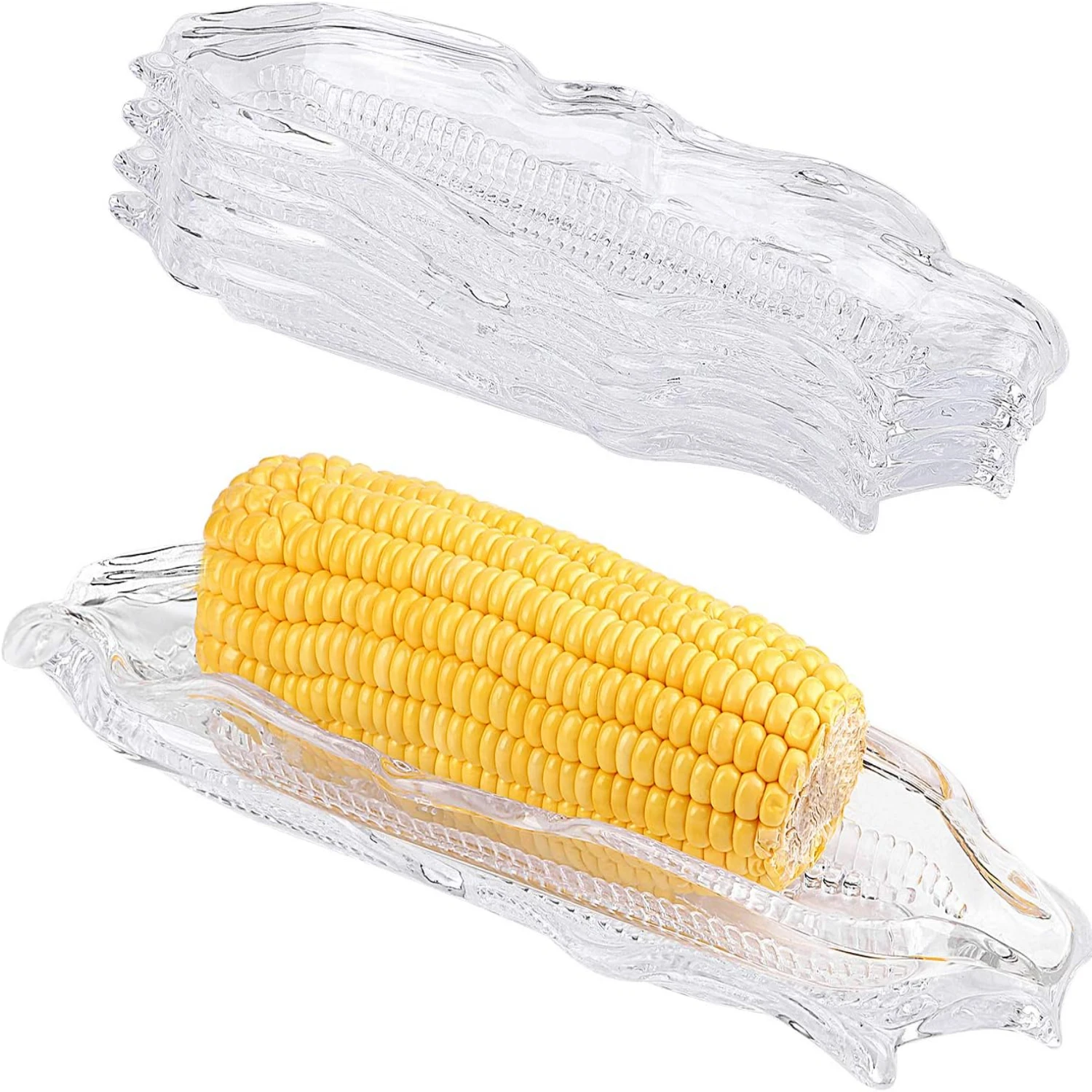 Transparent Plastic Corn Dishes Tray Set with Stylish Corn Holders for Hassle-Free Dining. Enjoy Summer Side Dish in Style.