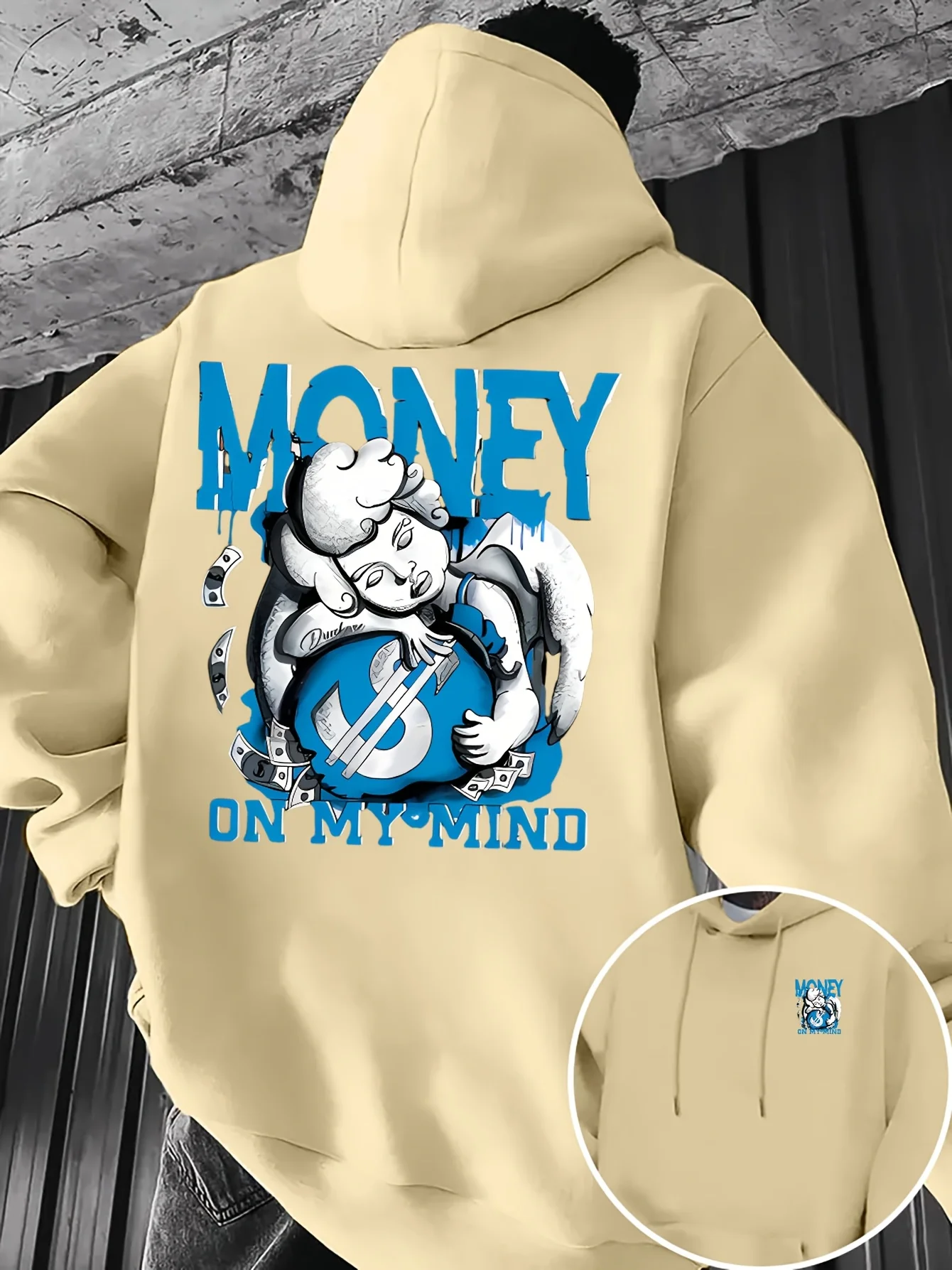 Angel Print Hip-hop Street Style Y2K Men Hooded Sweatshirt Autumn and Winter Daily Outdoor Sports All Build Fitness Leisure Warm