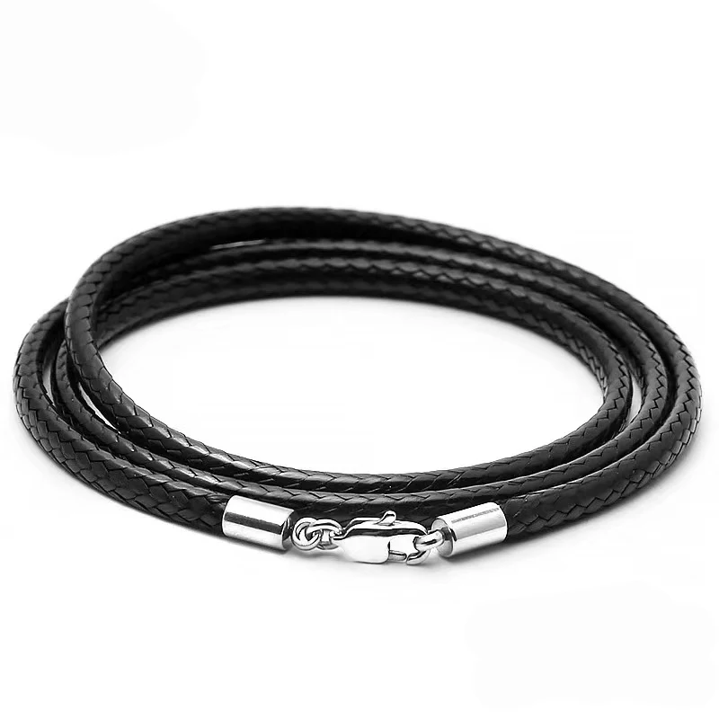 Stainless Steel Black Lobster Clasp Waxed Leather Braided Rope Cord Necklace Men Women Jewelry Gift Choker Long Chain on Neck