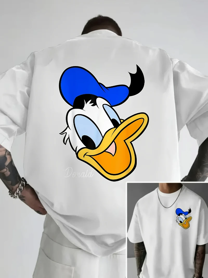 

Футболка с узором для взрослых Disney Donald Duck, официальный дизайн сзади Disney, модная повседневная спортивная летняя футболка с коротким рукавом