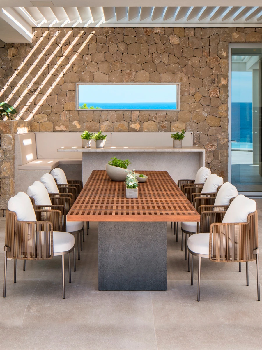 

Outdoor tables and chairs patio terrace rattan teak outdoor leisure garden rattan chair villa model room stainless steel